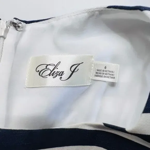 Eliza J Linen Blend Striped Tassel Hem Dress Size 6 NEW Blue White - Picture 4 of 10